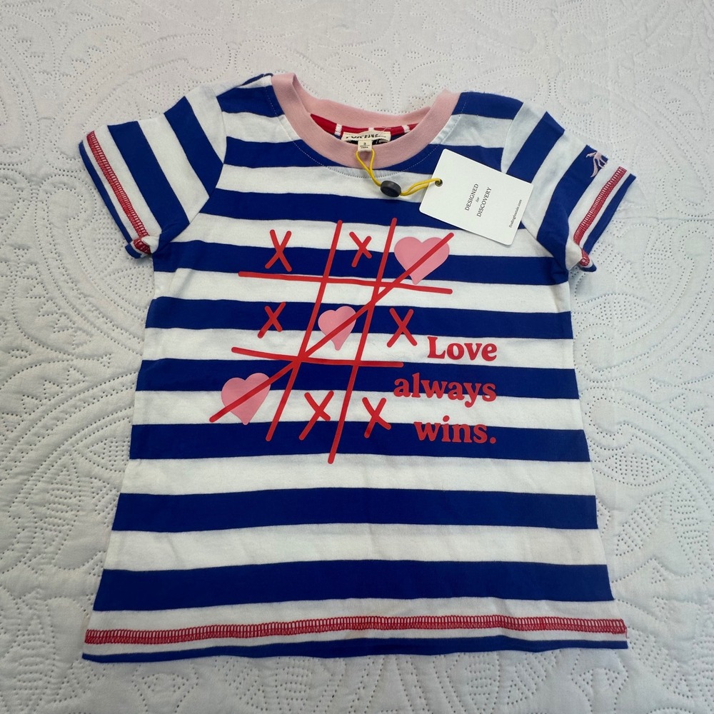 Finding Foxtale Kids Blue White Striped Love Always Wins Graphic T-Shirt S24T105